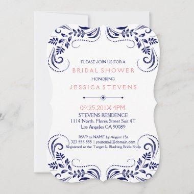 Blue Lace White Background Bridal Shower Invite