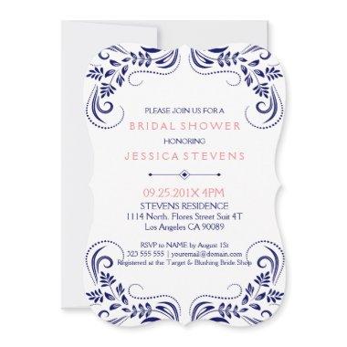 Blue Lace White Background Bridal Shower Invite