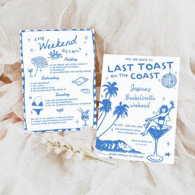 Blue Last Toast On The Coast Bachelorette Weekend Invitations