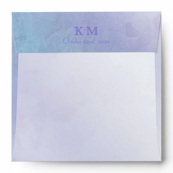 Blue Lavender Purple Ombre Wedding Envelope