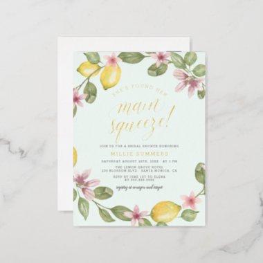 Blue | Lemon Wreath Main Squeeze Bridal Shower Foil Invitation PostInvitations