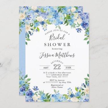 Blue Light Watercolor Hydrangea Bridal Shower Invitations