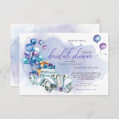 Blue Lilac Vintage Car Drive-By Bridal Shower Invitations