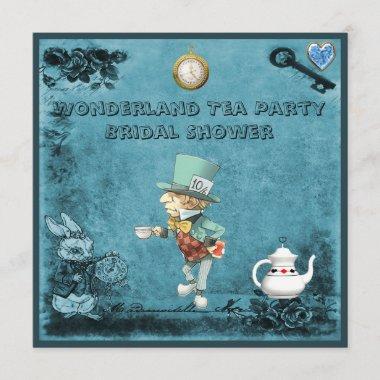 Blue Mad Hatter Wonderland Tea Party Bridal Shower Invitations