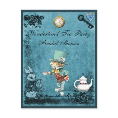 Blue Mad Hatter Wonderland Tea Party Bridal Shower Invitations