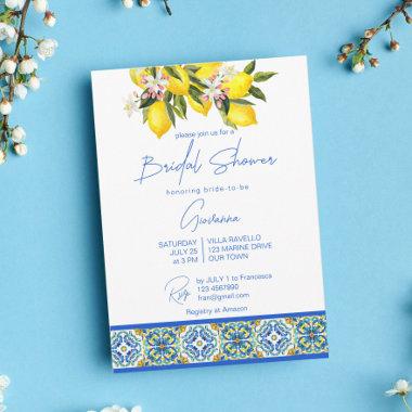Blue Majolica Tiles Lemons Mediterranean Invitations