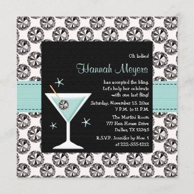 Blue Martini Diamond Bachelorette Party Invitations