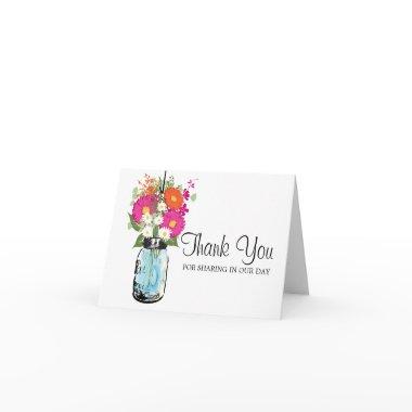 Blue Mason Jar and Gerber Daisies Thank You Invitations