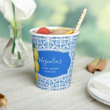 Blue Mediterranean Citrus Lemon  Paper Cups