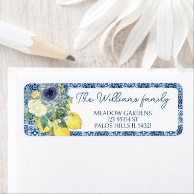 Blue Mediterranean Italian lemon return address Label