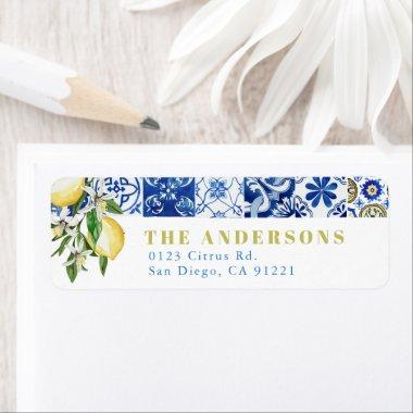 Blue Mediterranean Tile Citrus Lemon Amalfi Label