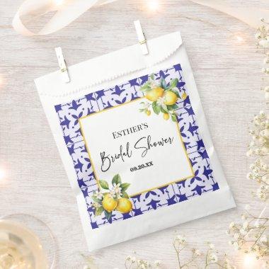 Blue Mediterranean Tile Lemon Bridal Shower Favor Bag