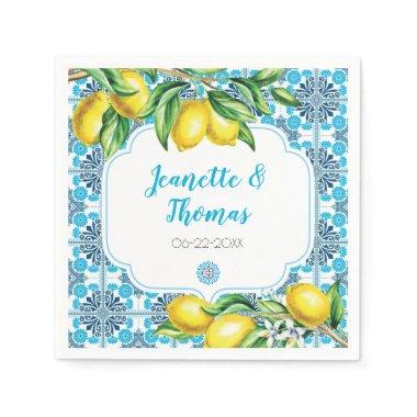 Blue Mediterranean Tile Lemon Special Occasion Napkins