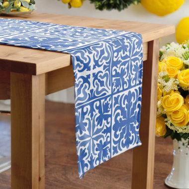 Blue Mediterranean Tile Wedding or Bridal Shower Medium Table Runner