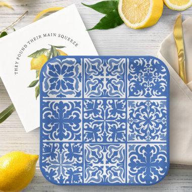 Blue Mediterranean Tile Wedding or Bridal Shower Paper Plates
