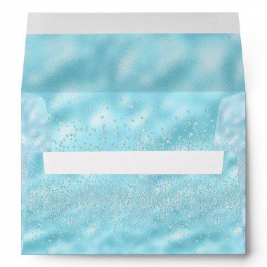 Blue Metallic Glitter Chic Modern Elegant Envelope