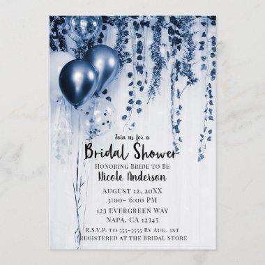 Blue Metallic Party Balloons Ivy Bridal Shower Invitations
