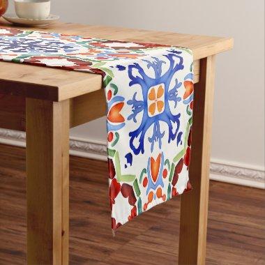 Blue Mexican colorful talavera Spanish printed Short Table Runner