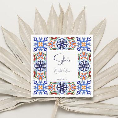 Blue Mexican colorful tiles bridal shower printed Napkins