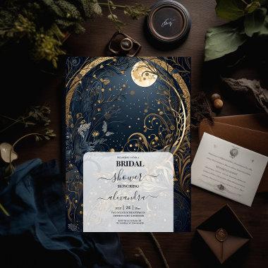 Blue Midnight Gold Celestial Bridal Shower Invitations