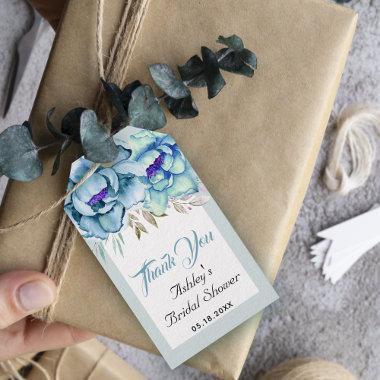 Blue, mint green flowers Thank you bridal shower Gift Tags