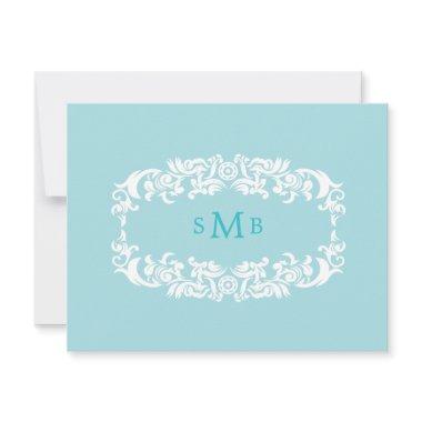 Blue Monogram Bridal Shower Recipe Invitations