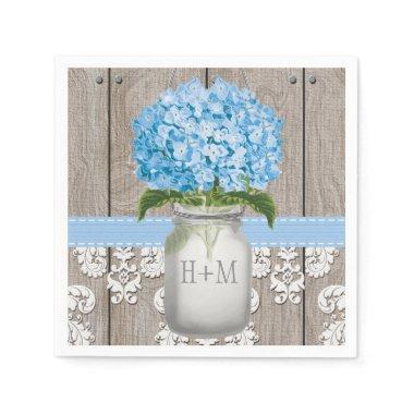 Blue Monogrammed Hydrangea Mason Jar Napkins