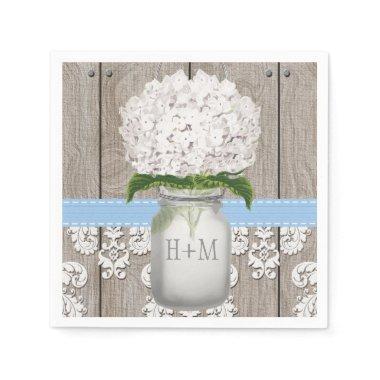 Blue Monogrammed Hydrangea Mason Jar Napkins