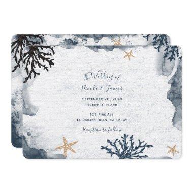 Blue Nautical Coral Watercolor Elegant Party