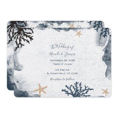 Blue Nautical Coral Watercolor Elegant Party Invitations