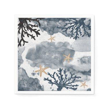 Blue Nautical Coral Watercolor Elegant Party Napkins