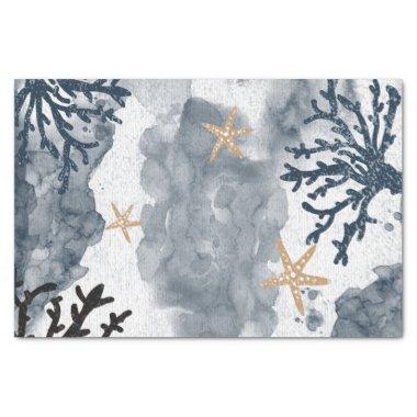 Blue Nautical Coral Watercolor Elegant Party Tissue Paper