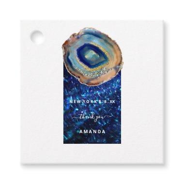 Blue Navy Modern Stone Marble Agate Wedding Favor Tags