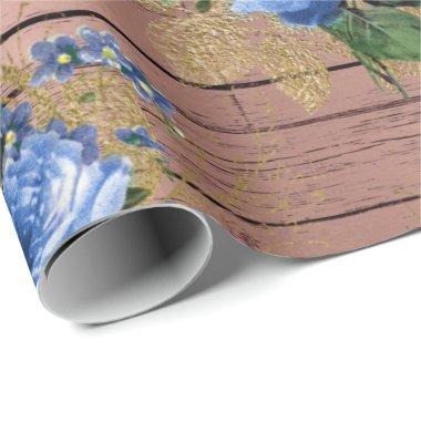 Blue Navy Rose Wood Rustic Floral  Wrapping Paper