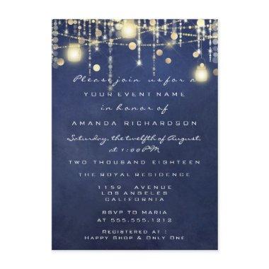 Blue Navy Rustic Gold Lights Jar Bridal Shower Invitations