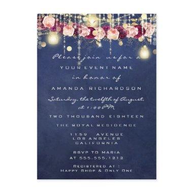 Blue Navy Rustic Gold Lights Jar Bridal Wedding Invitations