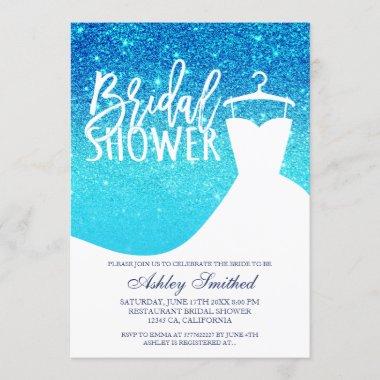 Blue ocean glitter chic dress Bridal shower Invitations