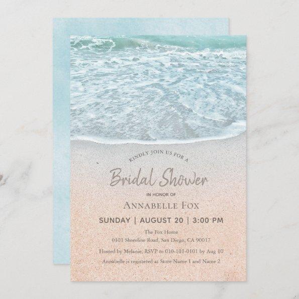 Blue Ocean & Sandy Beach Bridal Shower Invitations