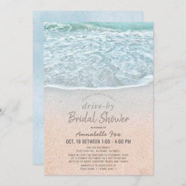 Blue Ocean & Sandy Beach Drive-by Bridal Shower Invitations