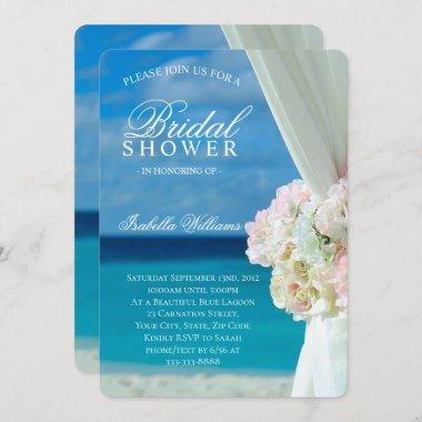 Blue Ocean & Sandy Beach Flowers Bridal Shower Invitations