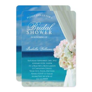 Blue Ocean & Sandy Beach Flowers Bridal Shower Invitations