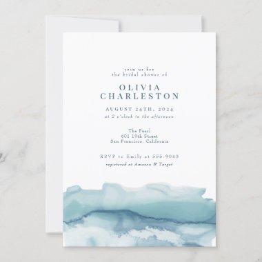 Blue Ocean Watercolor Bridal Shower Invitations