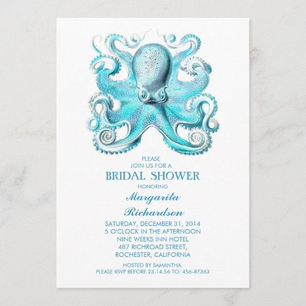 blue octopus nautical beach bridal shower Invitations