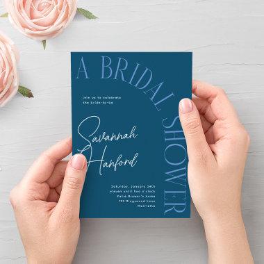 Blue on Blue Arched Text Modern Bridal Shower Invitations