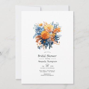 Blue, Orange and Yellow Floral Bridal Shower Invitations