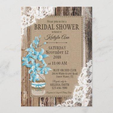 Blue Orchid Wood Lace Rustic Bridal Shower Invitations