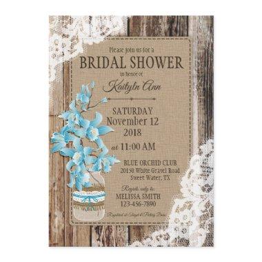 Blue Orchid Wood Lace Rustic Bridal Shower Invitations