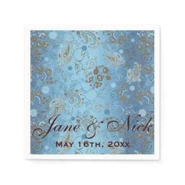 Blue Paisley Bridal Shower Paper Napkins