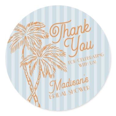 Blue Palm Spring Pastel Beach  Favor Classic Round Sticker