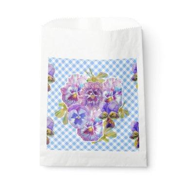 Blue Pansy check Flowers floral Party Favor Bags